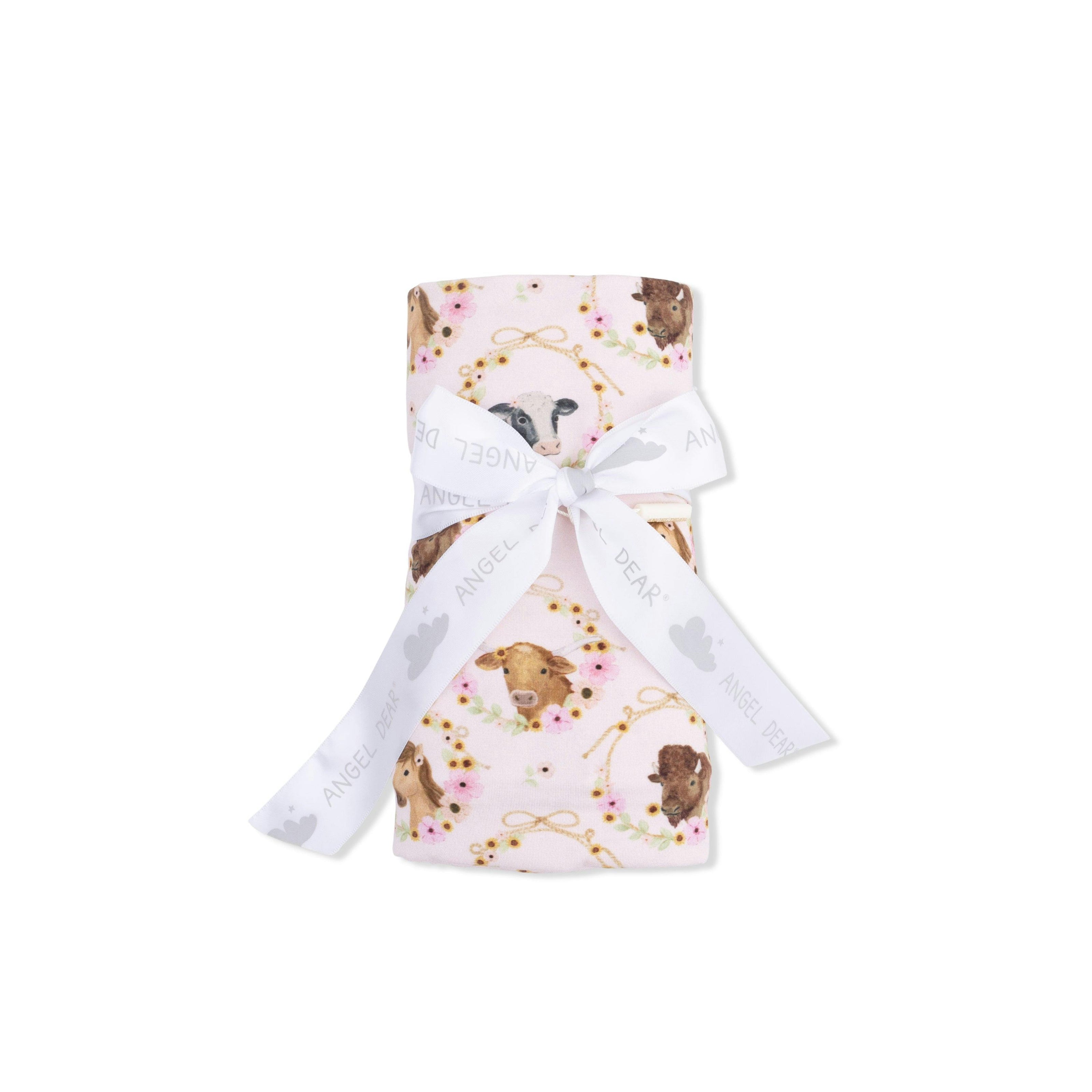Farm Animals Floral Cameos Pink - Swaddle Blanket