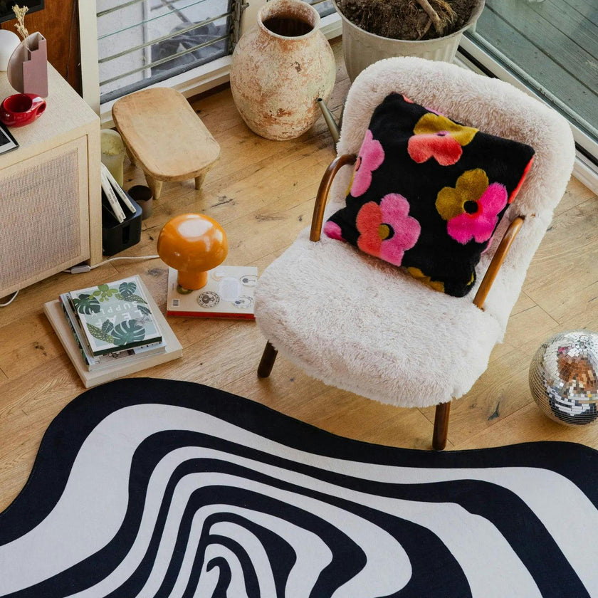 Black and White Vertigo Irregular Area Rug