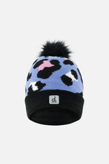 Winter Knit Hat With Pompom Blue Leopard Print