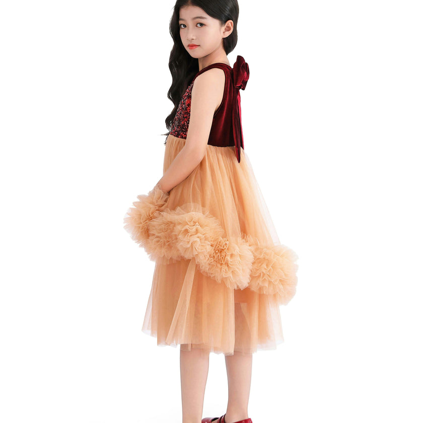 Peach Tulle Pom-Pom Dress