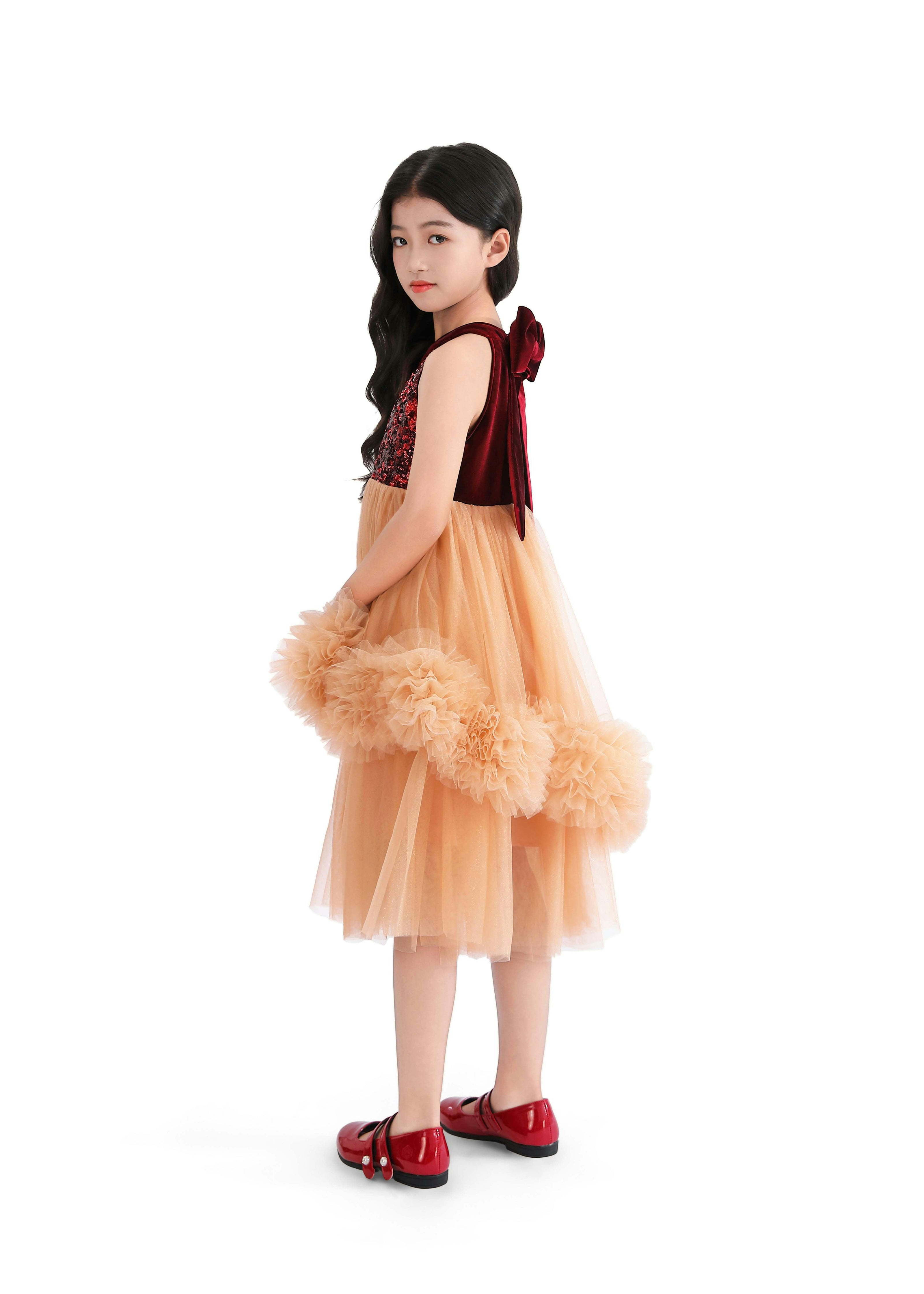 Peach Tulle Pom-Pom Dress