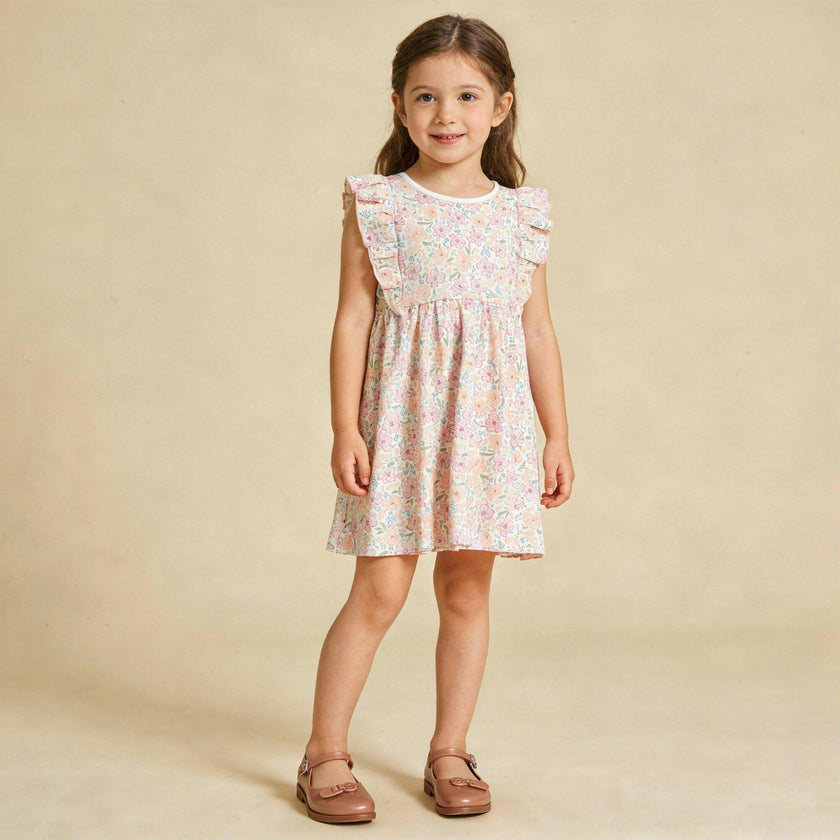 Organic Flutter Dress - Peony