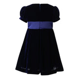 Crushed Velvet Bow Ribbon Tie Short Puff Sleeve Dress