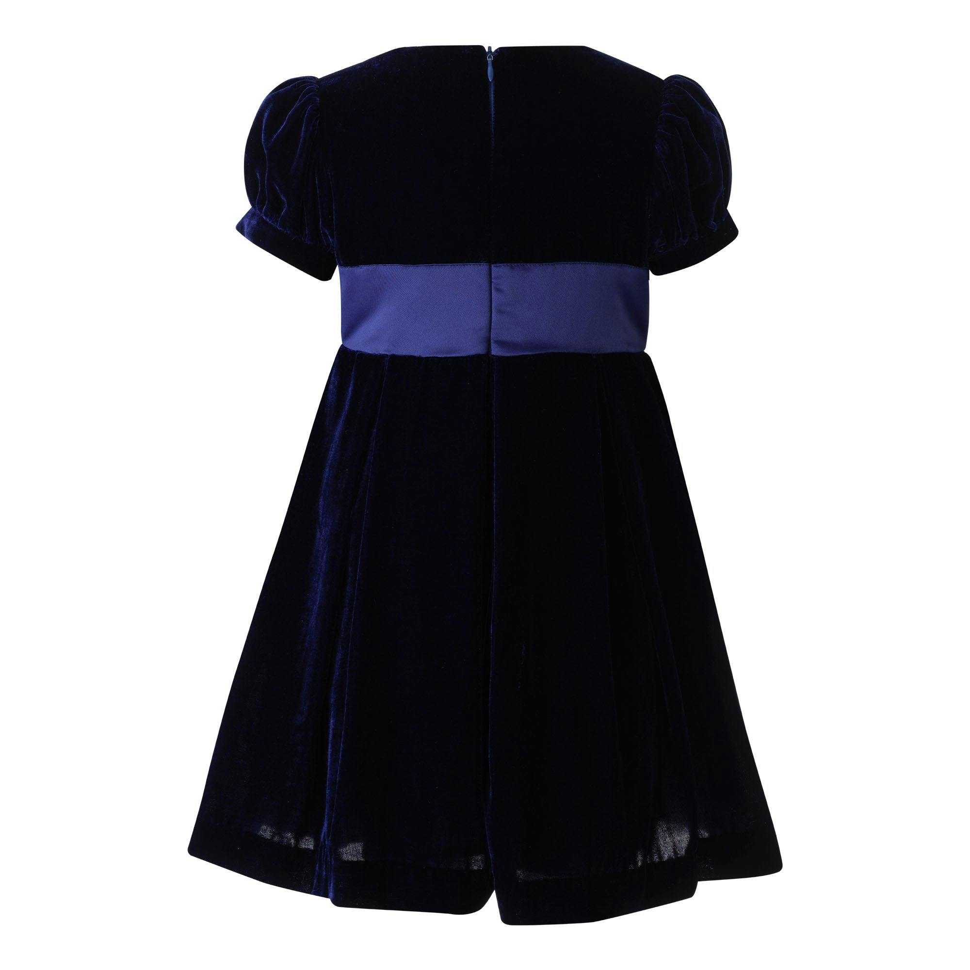 Crushed Velvet Bow Ribbon Tie Short Puff Sleeve Dress