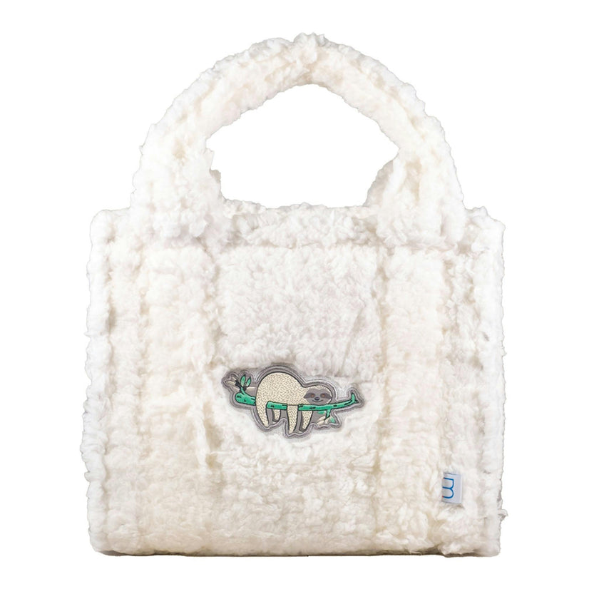 Sherpa Tote Bag – Cozy, Colorful & Convertible with Matching Coin Purse, Lounging Sloth