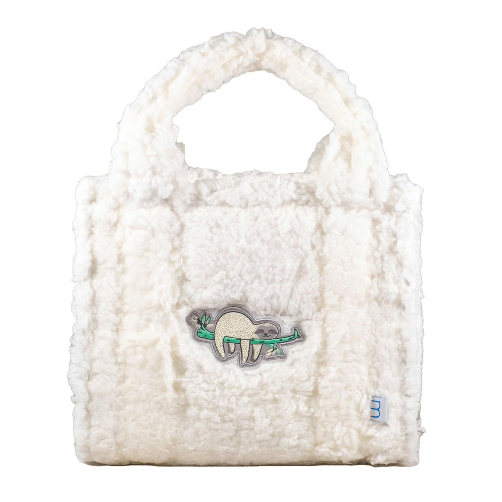 Sherpa Tote Bag – Cozy, Colorful & Convertible with Matching Coin Purse, Lounging Sloth