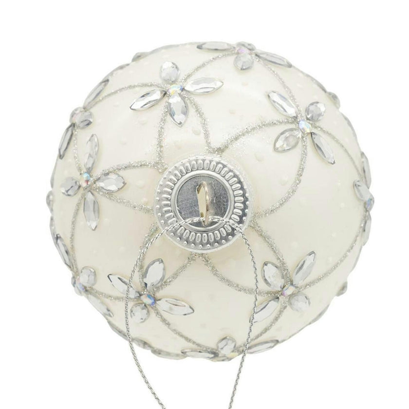Kurt Adler 80MM Glass Silver Jeweled Ball Ornaments, 6-Piece Box
