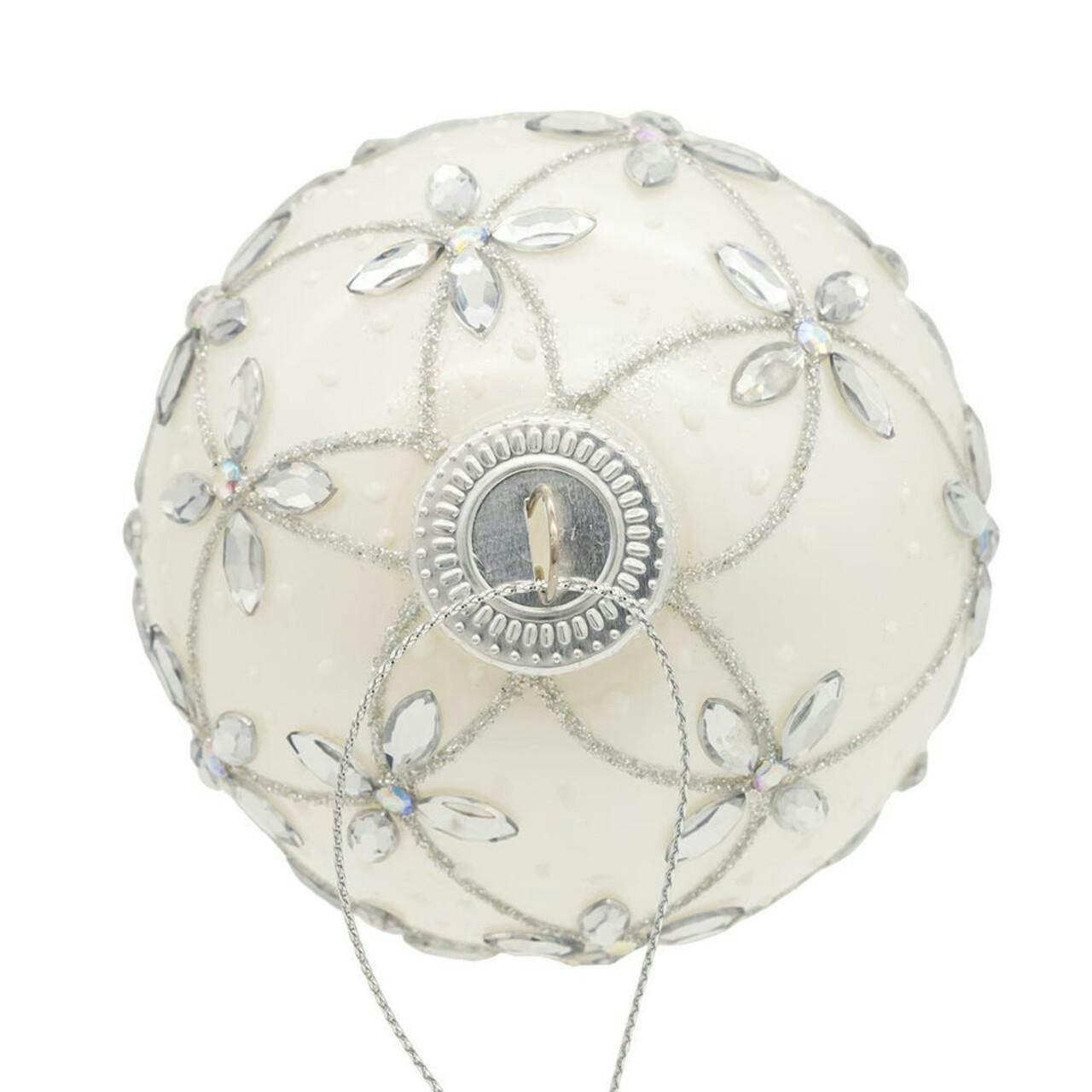 Kurt Adler 80MM Glass Silver Jeweled Ball Ornaments, 6-Piece Box