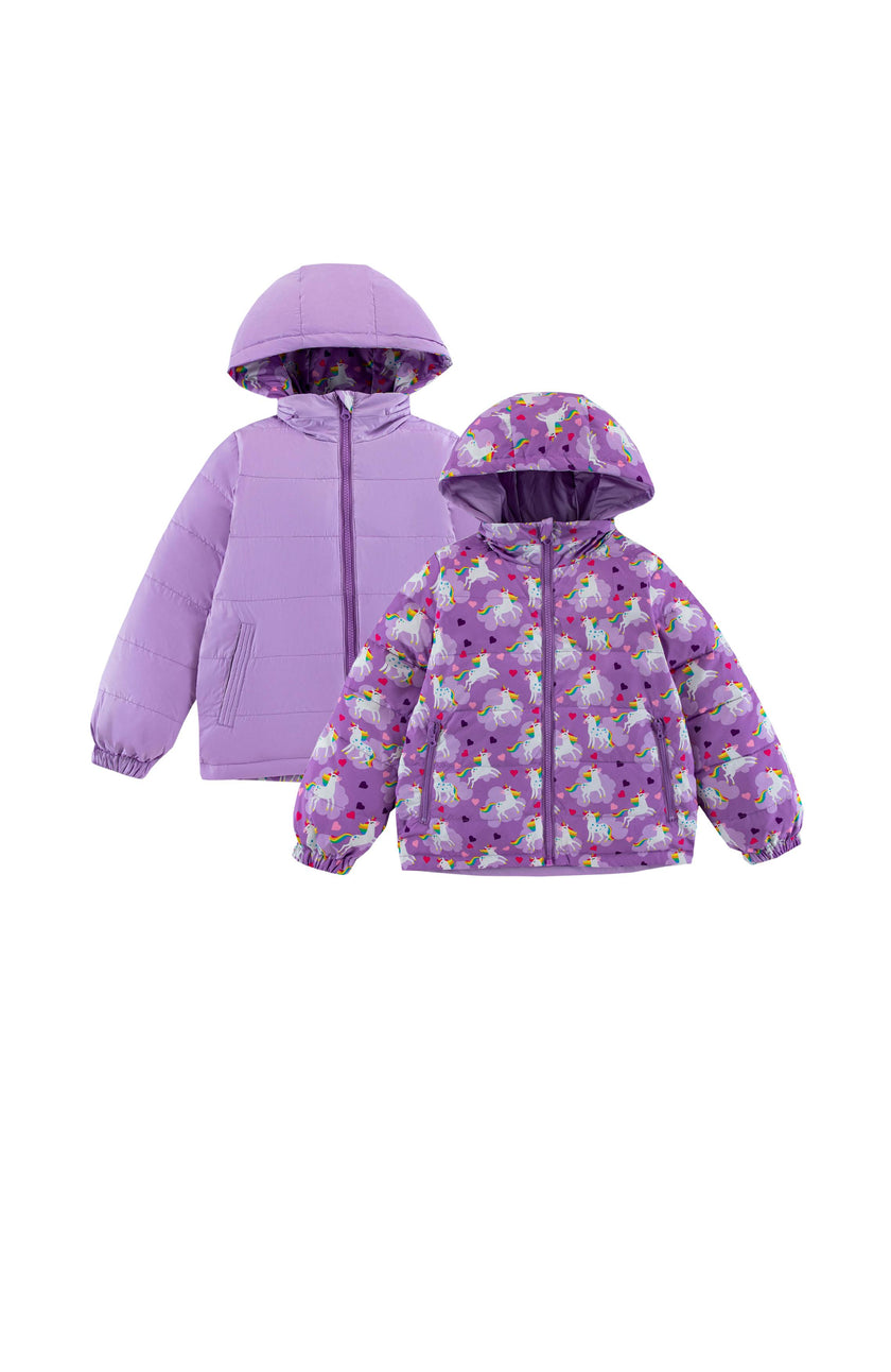 Blake Hooded Reversible Lightweight Down Puffer Jacket, Flying Unicorn