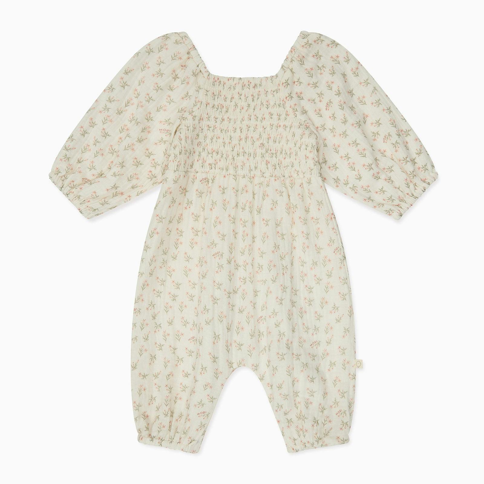 Floral Muslin Smocked Jumpsuit, Cream