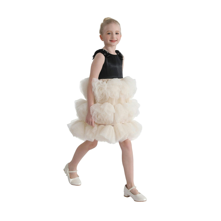 Black & Cream Celestine Ruffle Dress