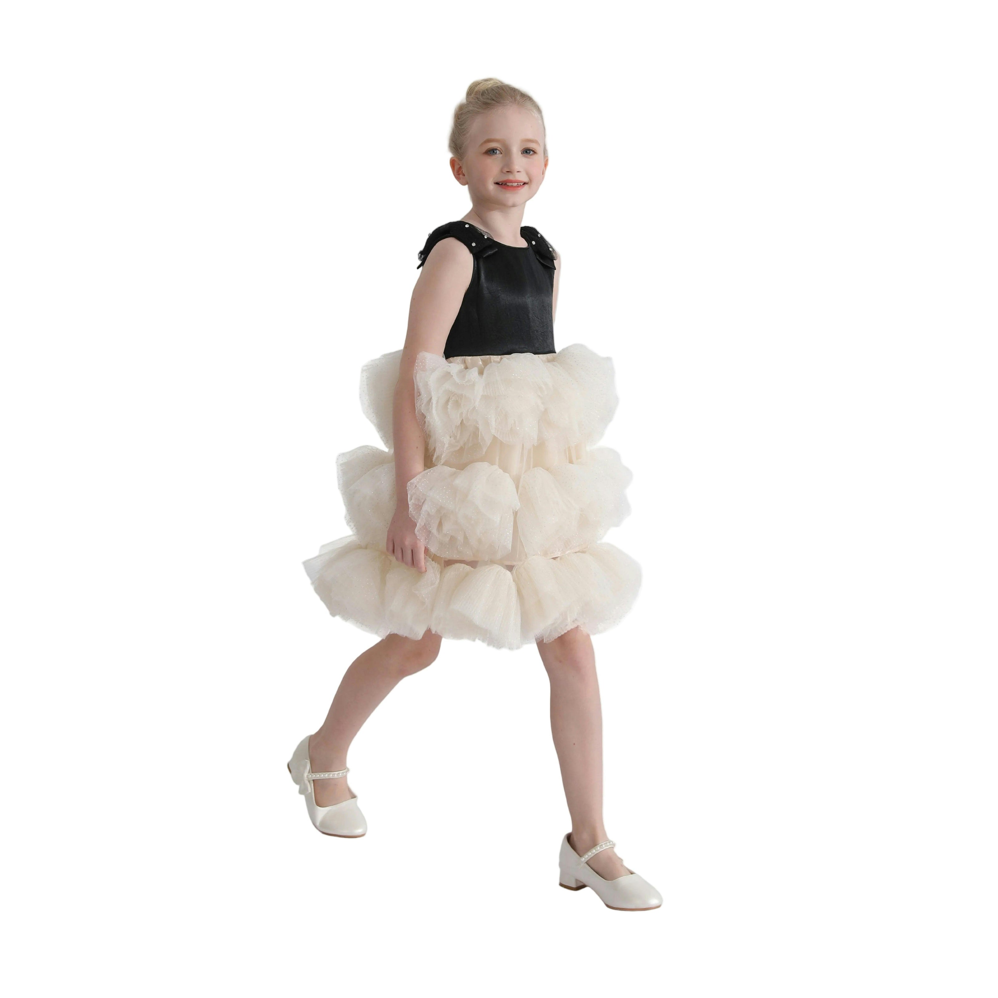 Black & Cream Celestine Ruffle Dress