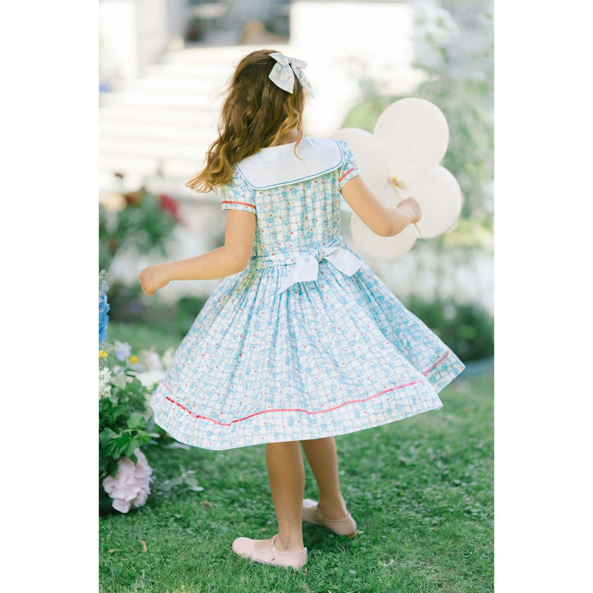 Riviera Blue Floral Short Sleeve Smocked Dress