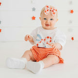 Patchwork Bow Patch Short Sleeve Romper - White