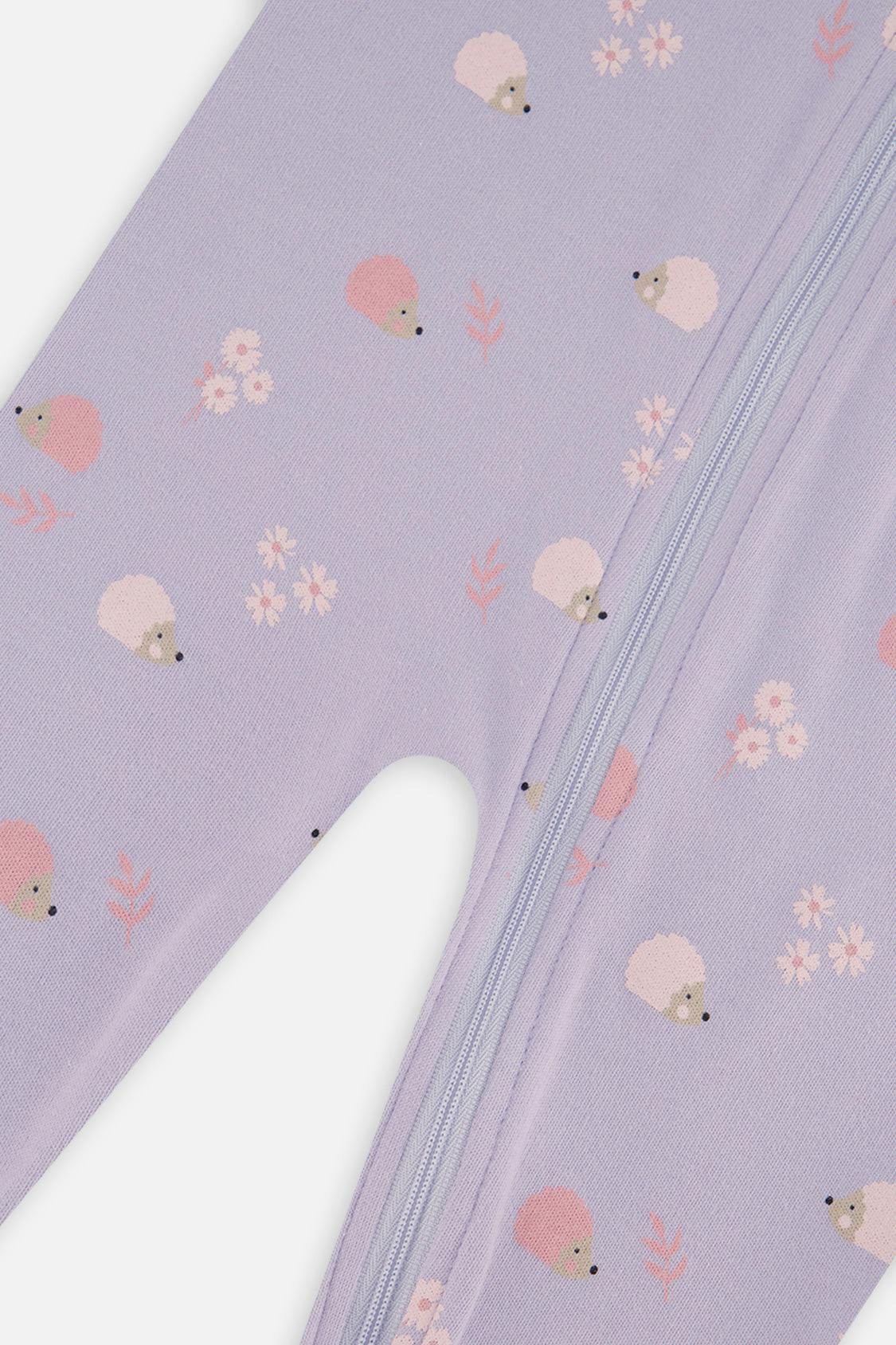 Baby Organic Cotton One Piece Pajama Purple Hedgehog Print