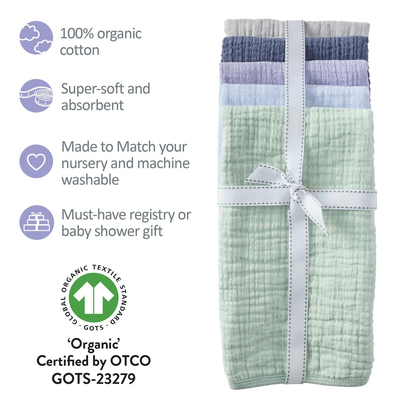 RILEY 5-Pack Crinkle Muslin Burp Cloths