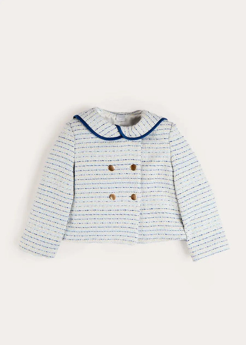 Brighton Boucle Tweed Gold Button Jacket in Blue (4-12yrs)