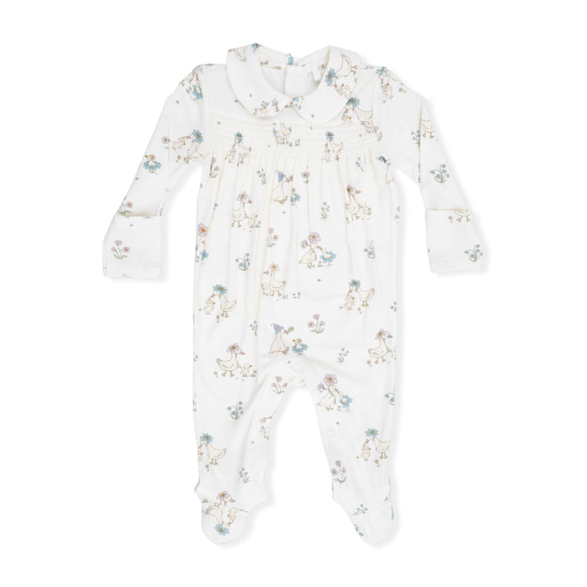 Flower Ducklings - Smocked Peter Pan Snap Footie