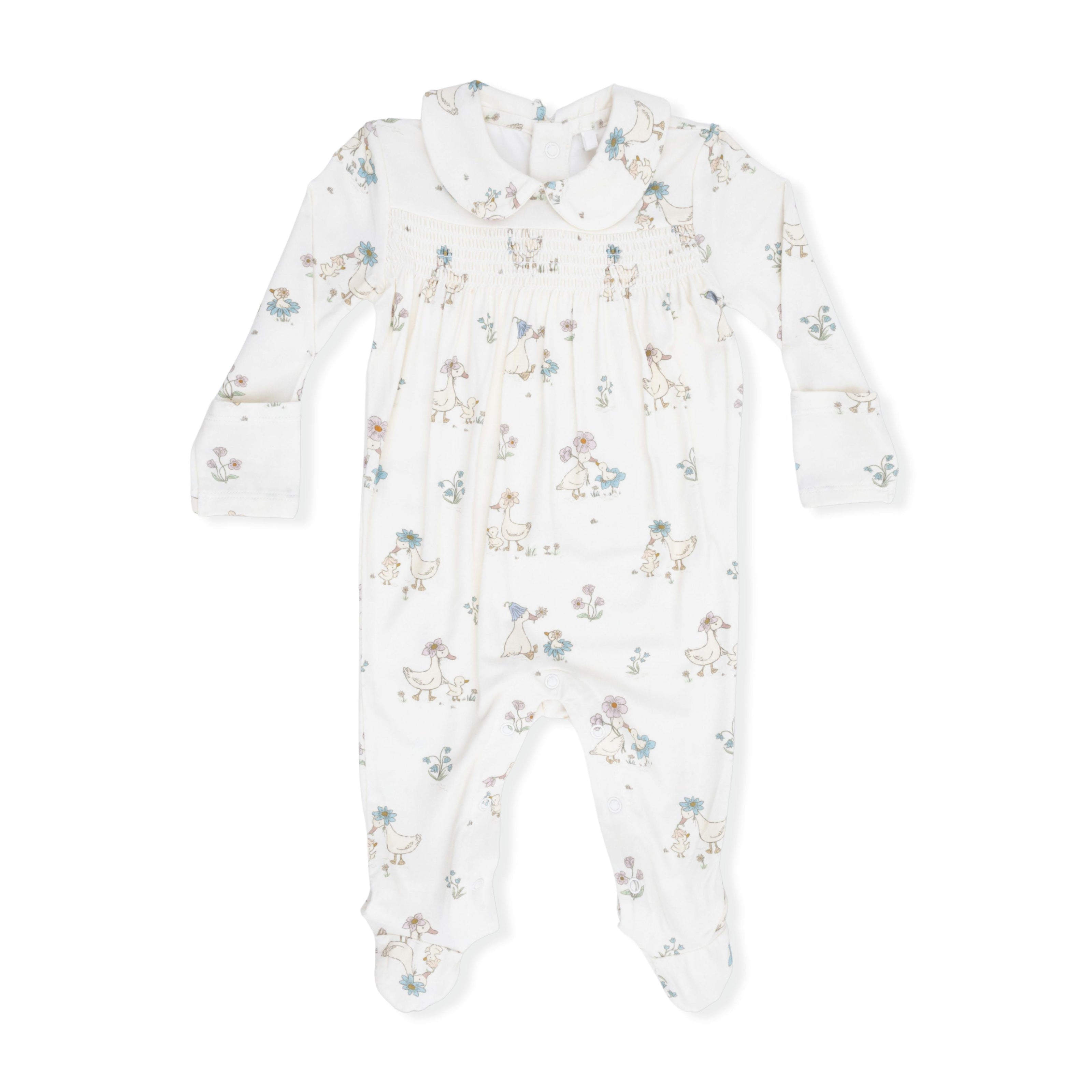 Flower Ducklings - Smocked Peter Pan Snap Footie