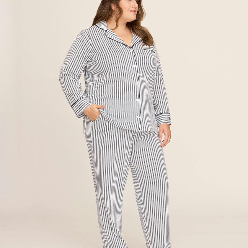 Women's Pima Pajama Set in Navy French Ticking