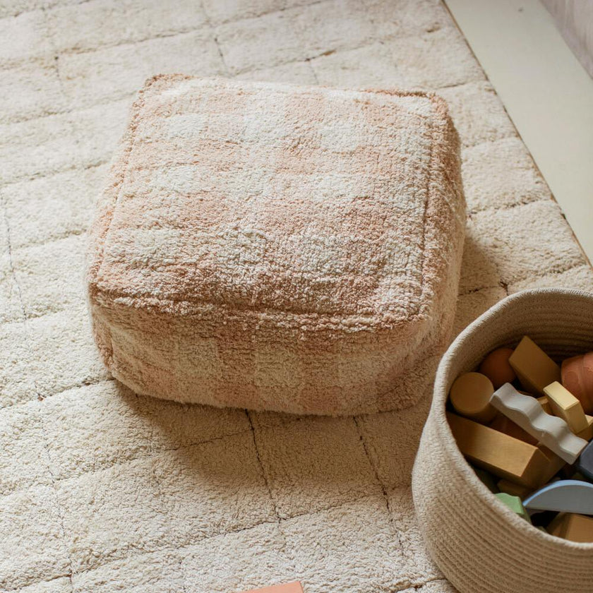 Vichy Plush Tablecloth-Inspired Pouf