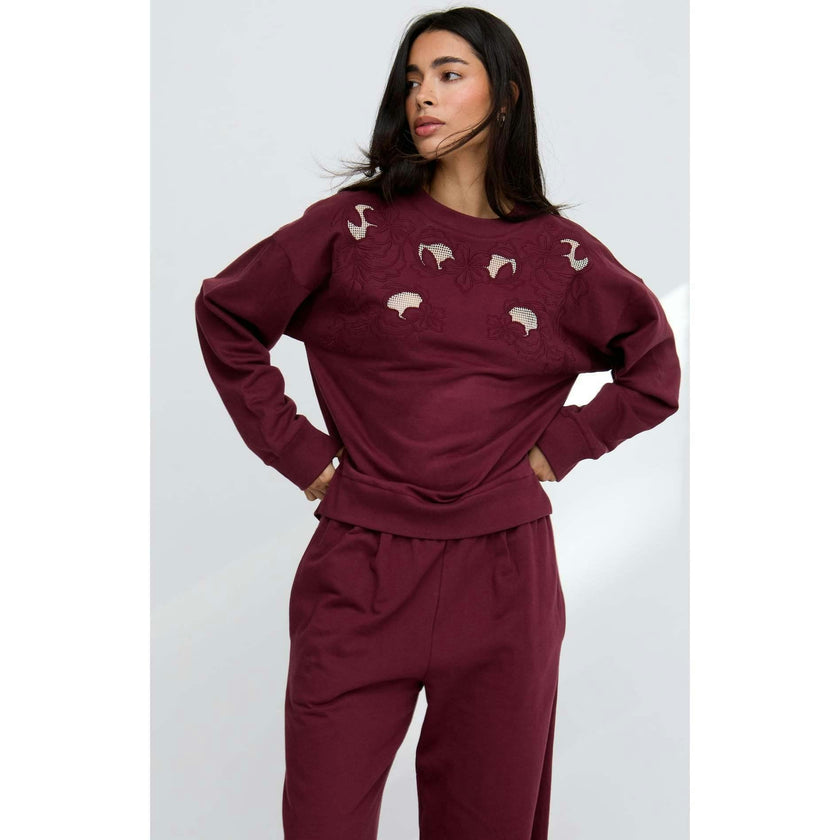 Lily-Anne Long Sleeves Cut Out Embroidered Sweatshirt