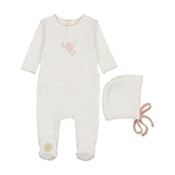 Heirloom Blossom Footie & Hat Set Ivory & Pink