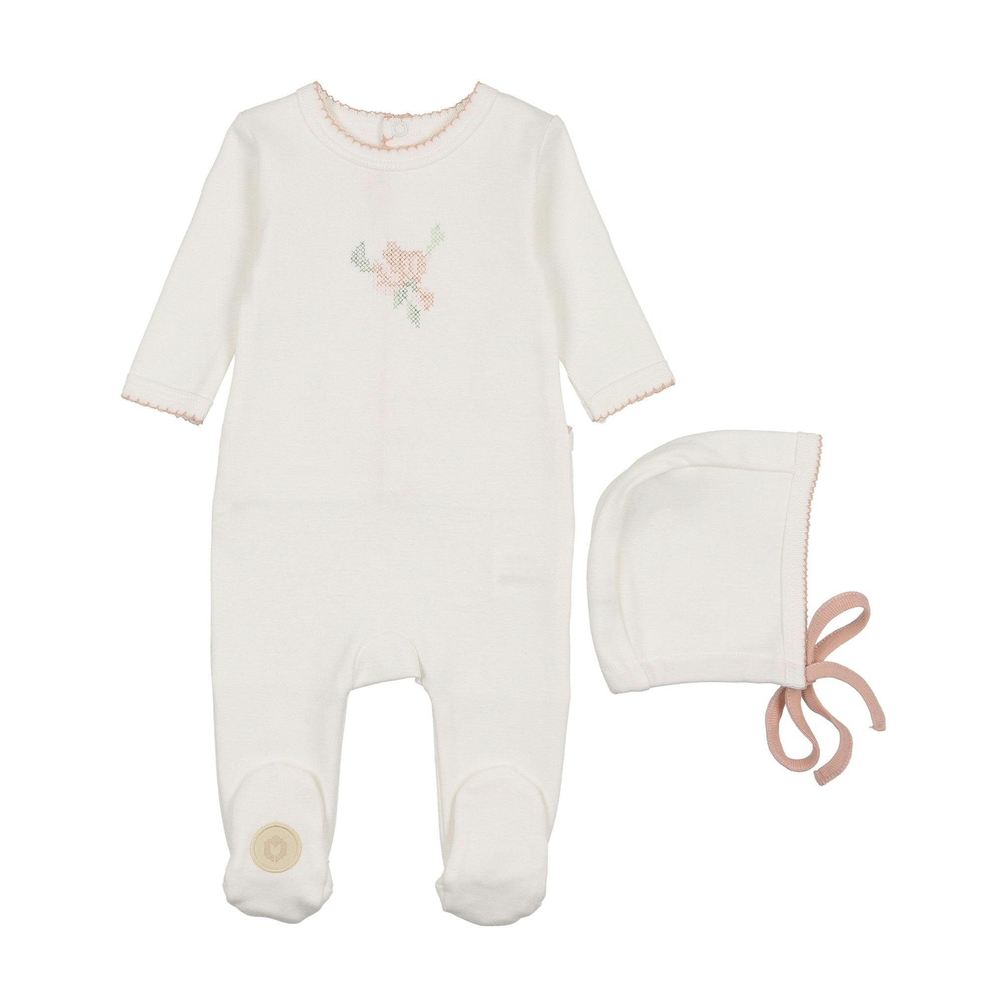 Heirloom Blossom Footie & Hat Set Ivory & Pink