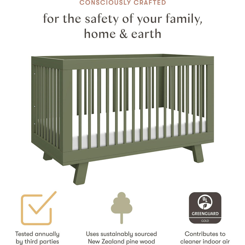 Hudson 3-In-1 Convertible Crib With Toddler Bed Conversion Kit in Olive