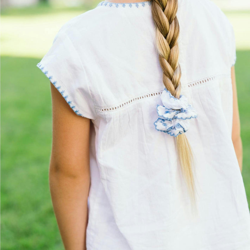 girls white embroidered cap sleeve top and short set