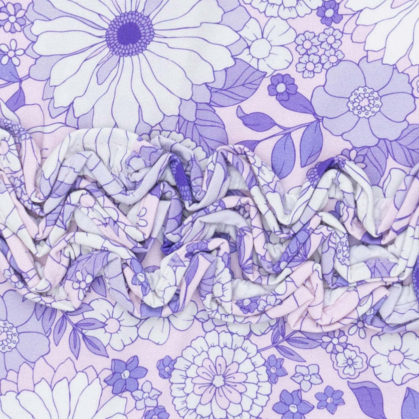 Lacy Lavender Floral - 2 Way Ruffle Back Zipper Footie