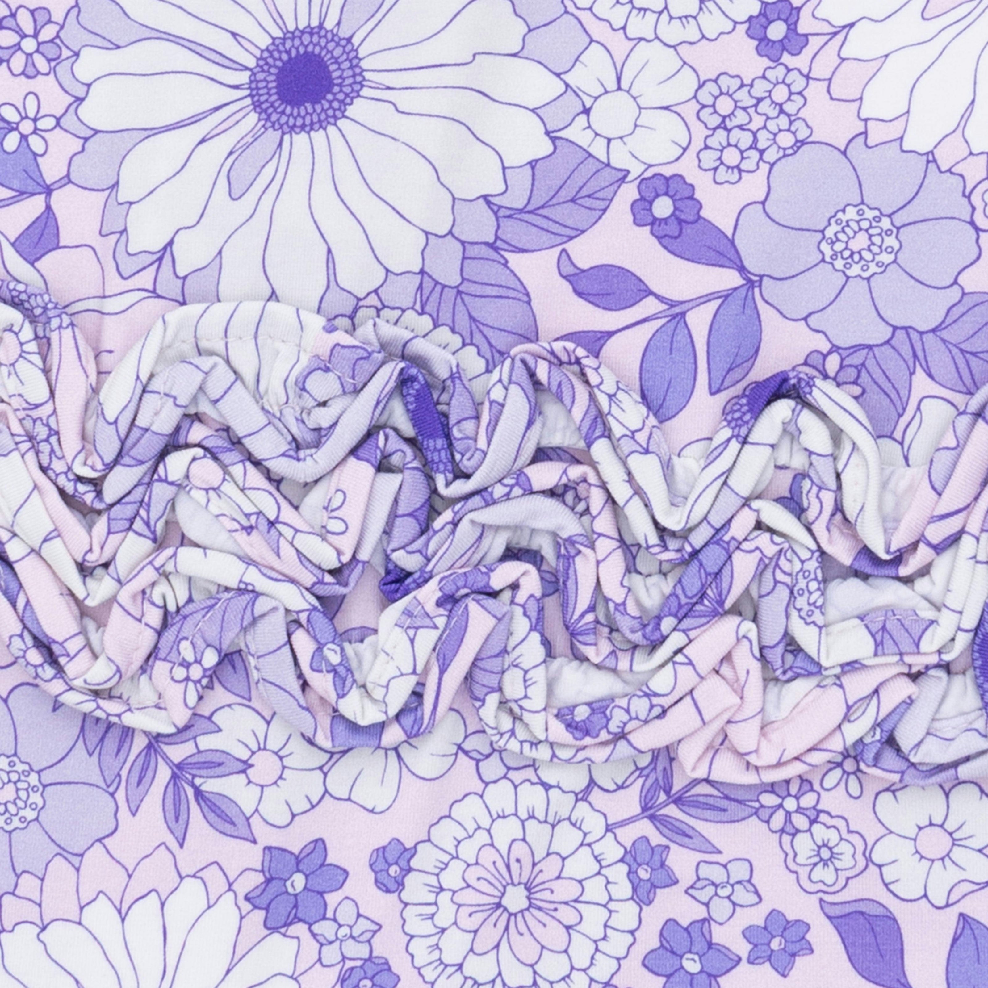 Lacy Lavender Floral - 2 Way Ruffle Back Zipper Footie