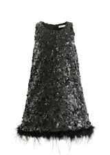 Black Sequin Feather-Hem Dress