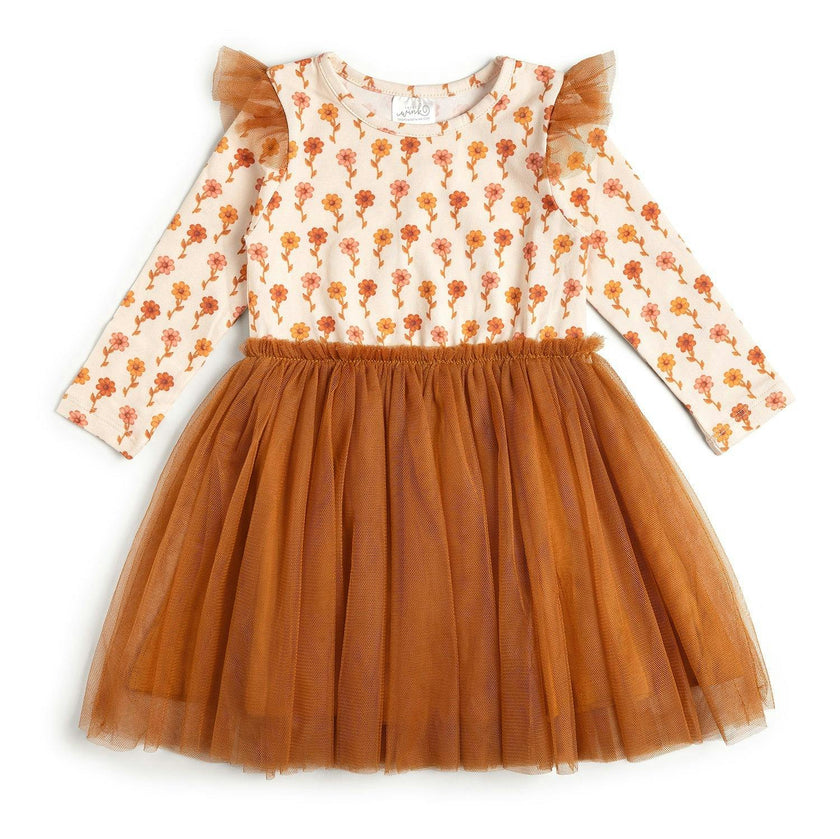 Cinnamon Floral Long Sleeve Tutu Dress