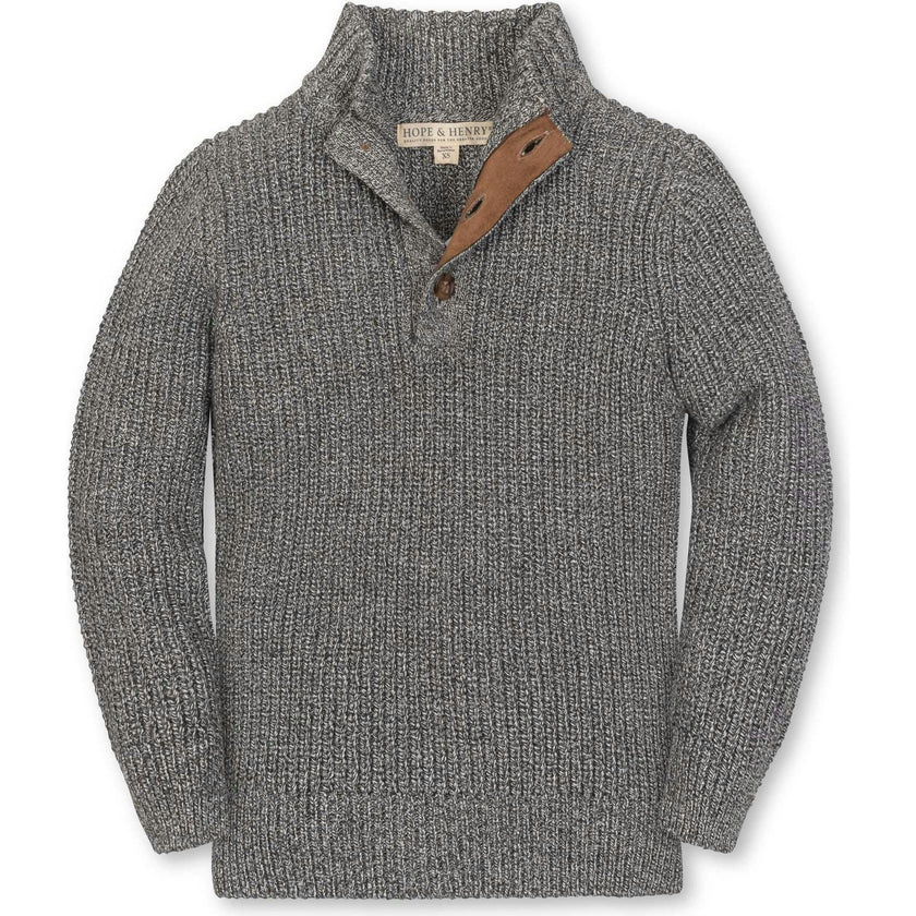 Organic Mock Neck Cardigan Stitch Sweater, Grey