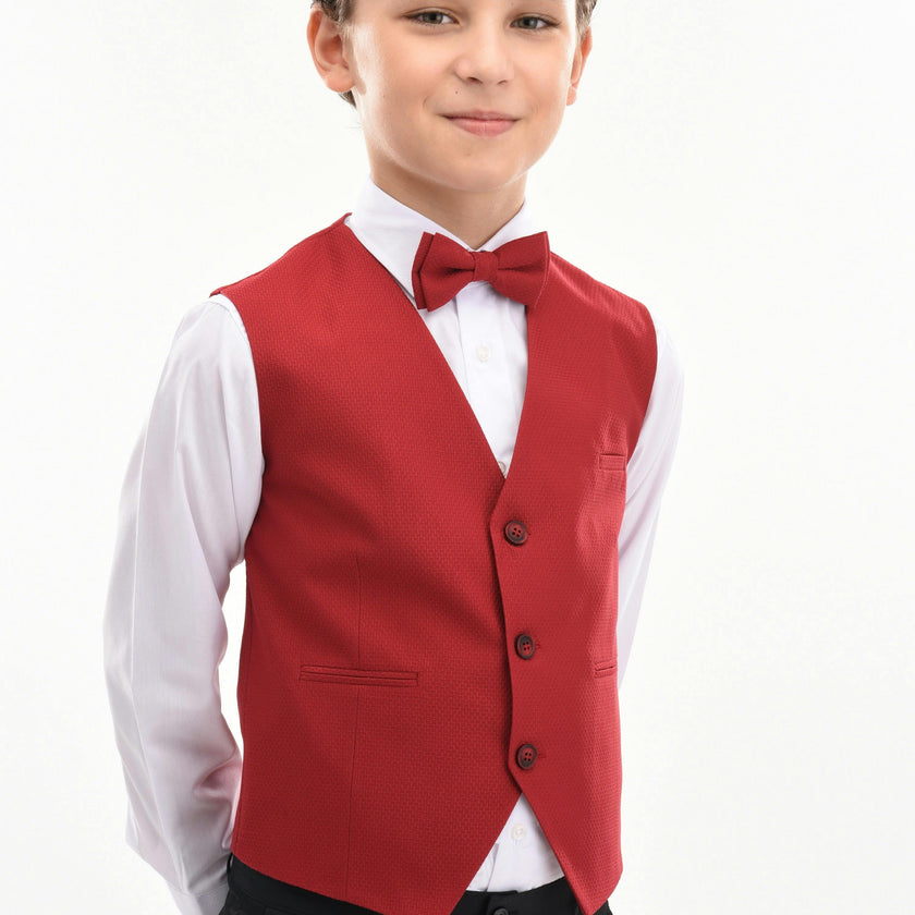 Red Solid Vest & Bowtie