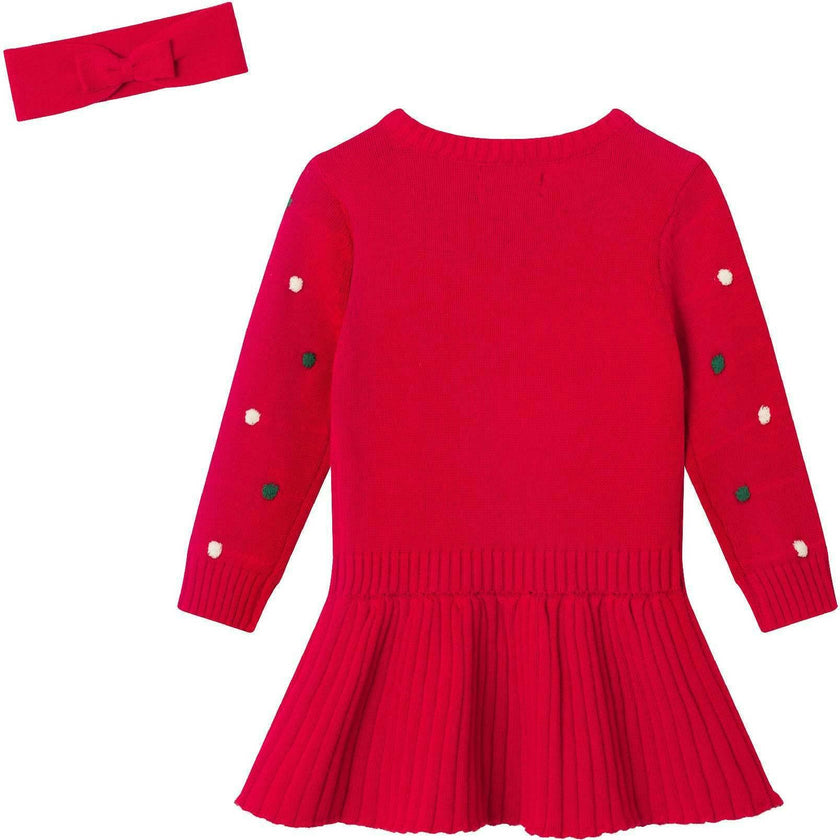 Infant Bubble Sweater Rib Knit Twofer Dress & Headband