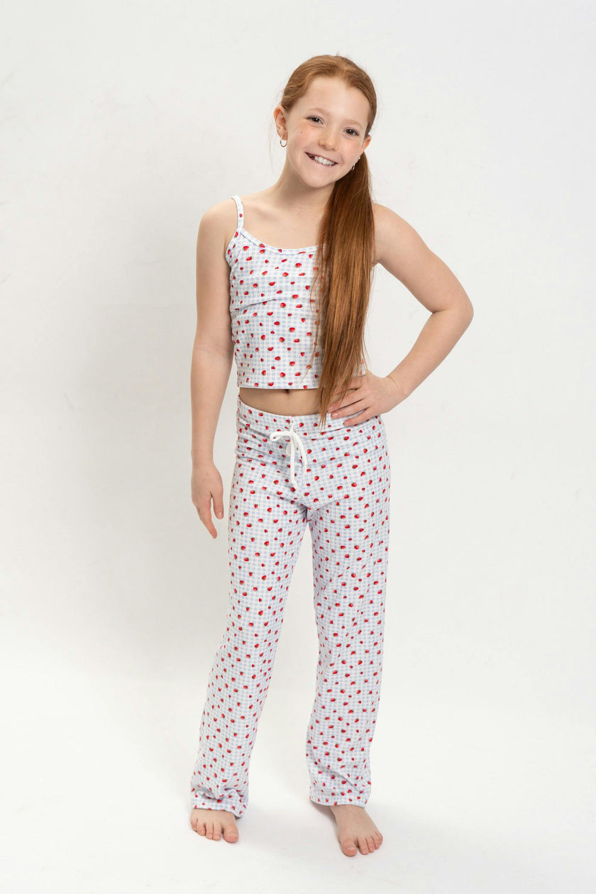 Girls Strawberry Print Short Sleeve Top and Pants Set