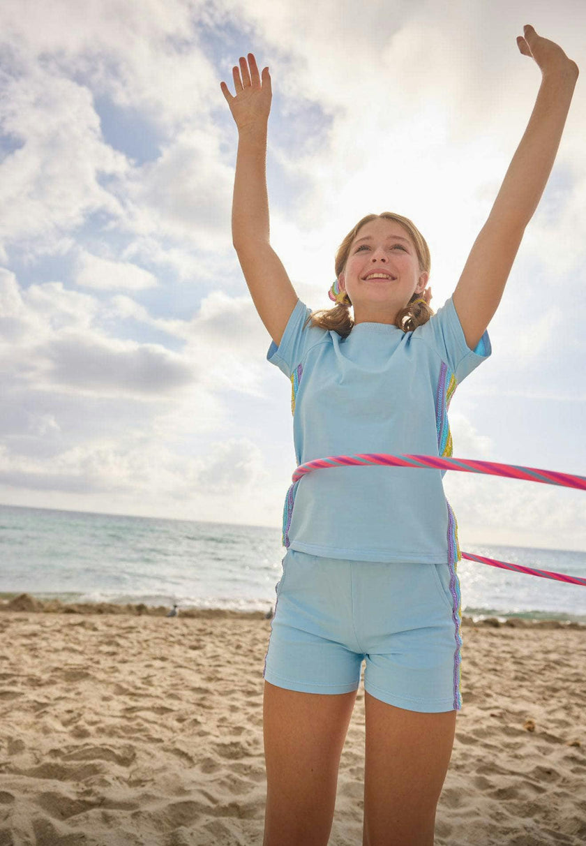 Blue Rainbow Stripe Short Set