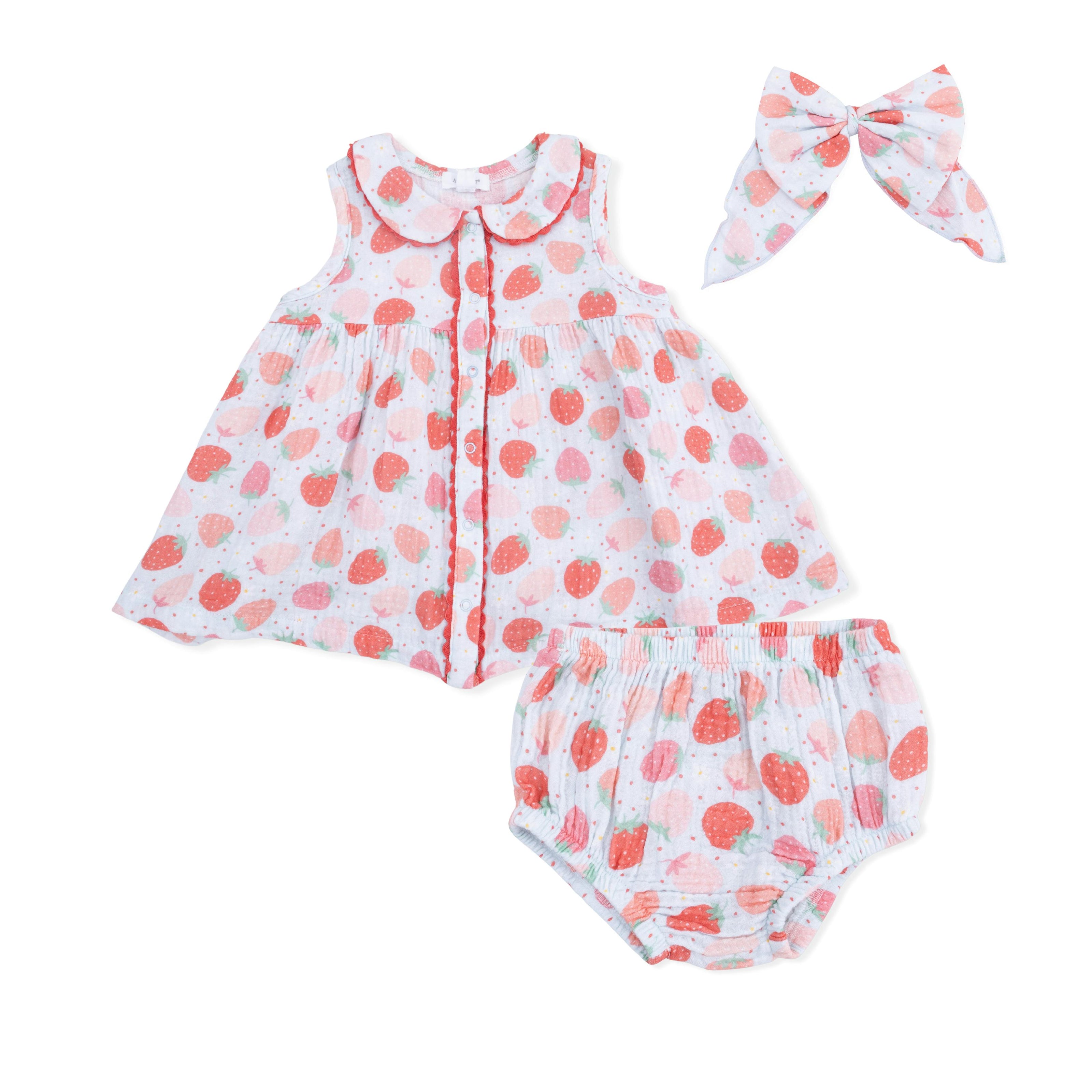 Strawberry Bliss - Jill Dress with Bloomer & Large Bow
