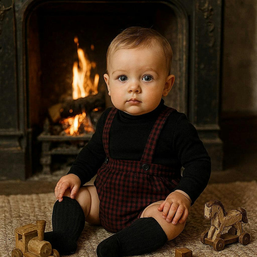 Plaid Collar Boys Overalls