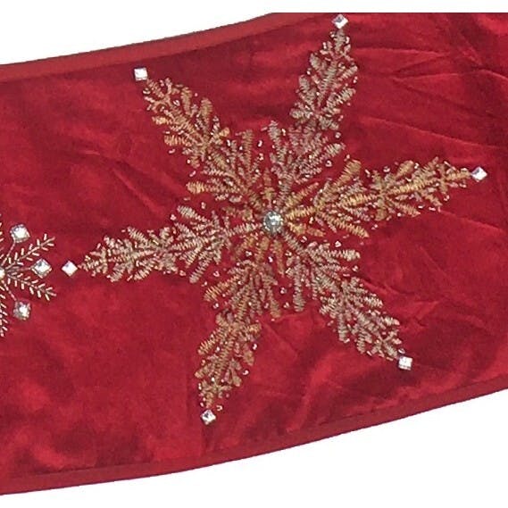 Handmade Adjustable Christmas Tree Collar - Silver Snowflakes on Red Velvet