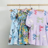 Girls Autumn Dress - Blue Large Sketched Floral
