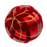Kurt Adler 80MM Glass Flocked Red With Gold Glittered Design Ball Ornaments, 6-Piece Set