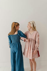 Girls Smocked Embroidery Jumpsuit in Chambray Embroidery