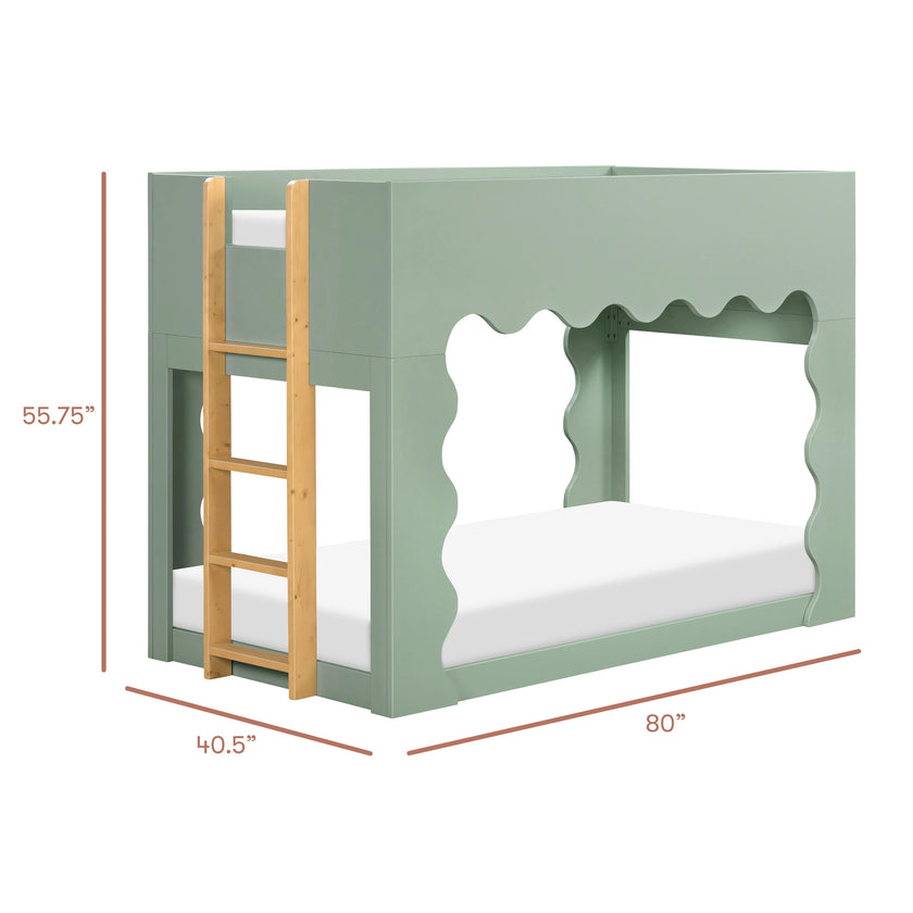 Lido Wave Convertible Low-Profile Bunk Bed in Light Sage/Honey