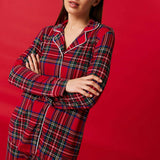 Red Tartan Plaid Women's Relaxed Pant Luxe Loungewear