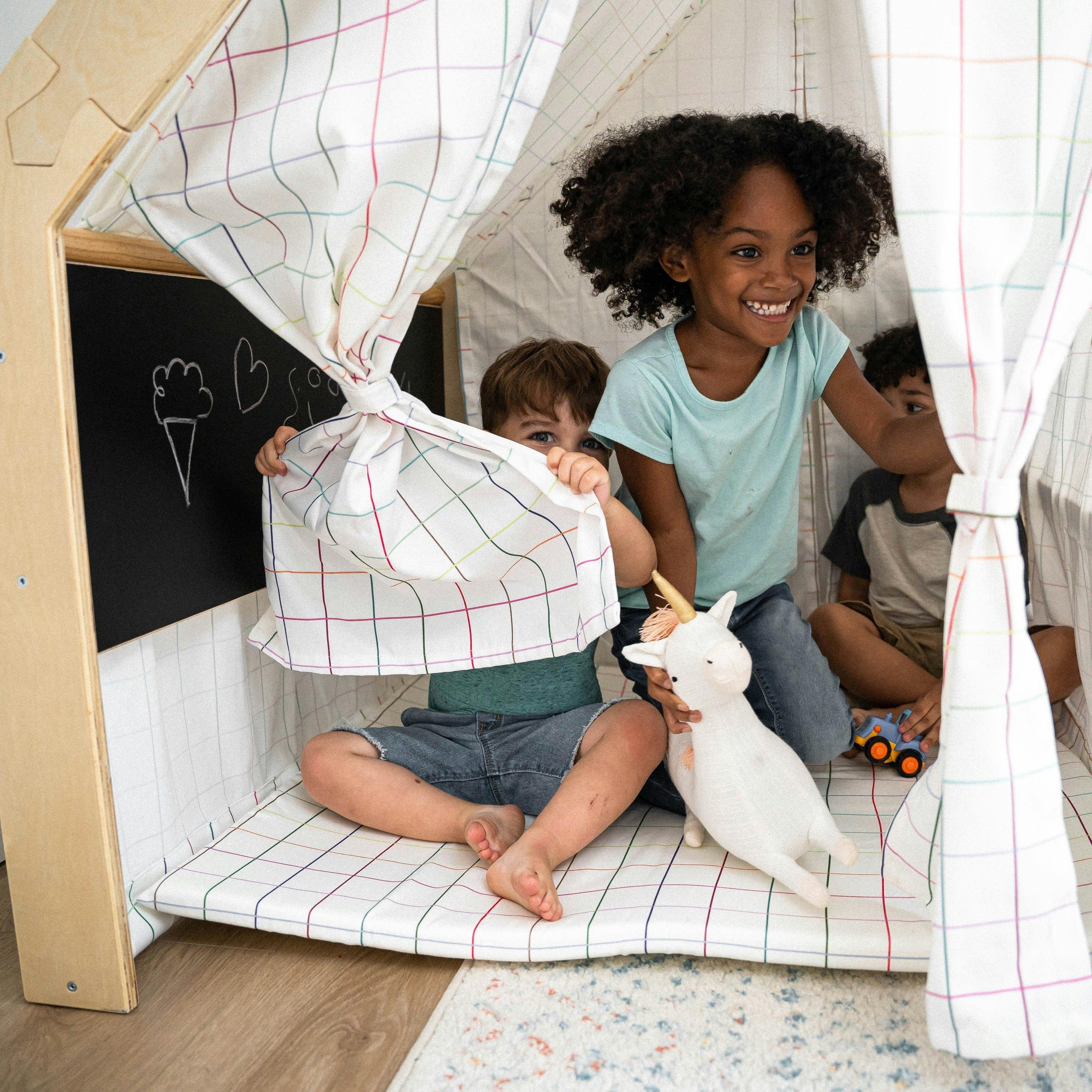 Flair | Indoor Wooden Playhouse with Desk, Chair & Chalkboard for Toddlers and Kids