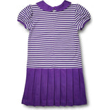 Stripe Knit Pleated Dress With Flowers