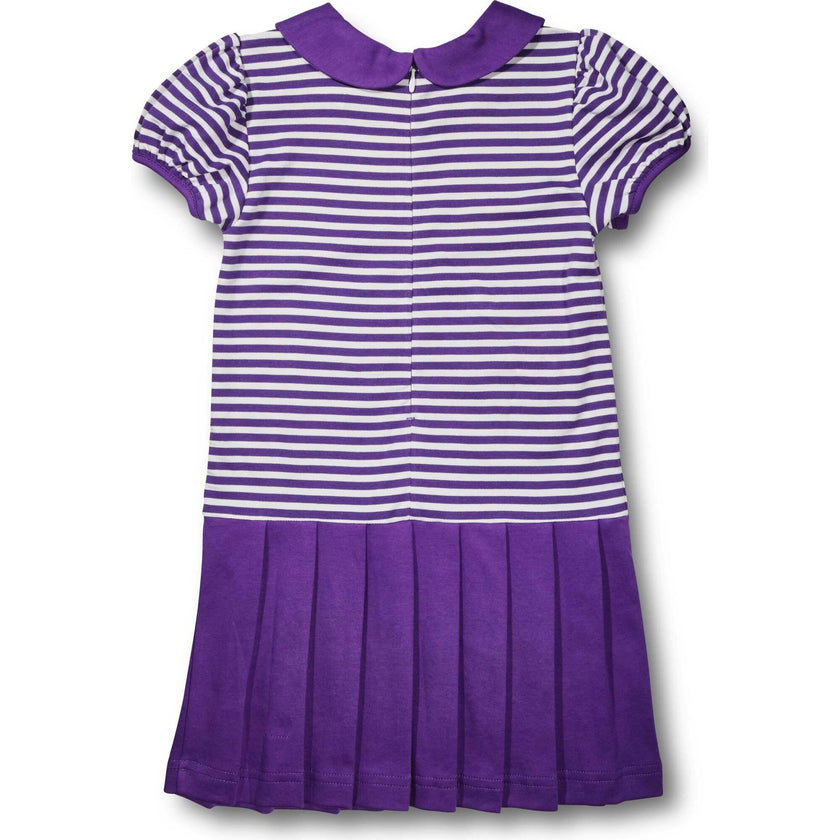 Stripe Knit Pleated Dress With Flowers
